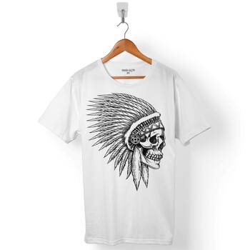 AZTEC SKULL DRAWINGS KURU KAFA KIZIL DERİLİ YERLİ ERKEK TİŞÖRT - 1
