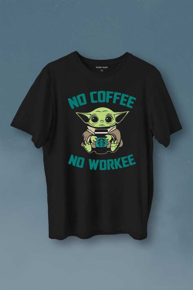 Baby No Coffee No Workee Star Kahve Baskılı Tişört Unisex T-Shirt - 1