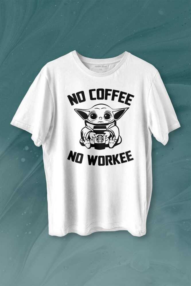Baby No Coffee No Workee Star Kahve Baskılı Tişört Unisex T-shirt - 1