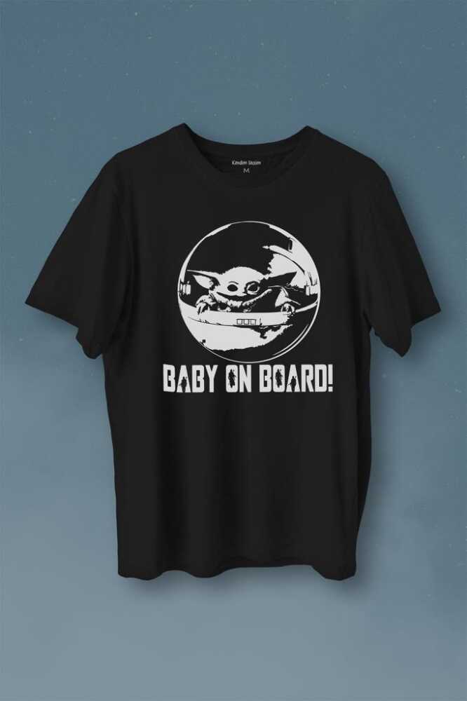 Baby On Board Yoda Star Wars Bebek Mandalorian Jedi Baskılı Tişört Unisex T-Shirt - 1