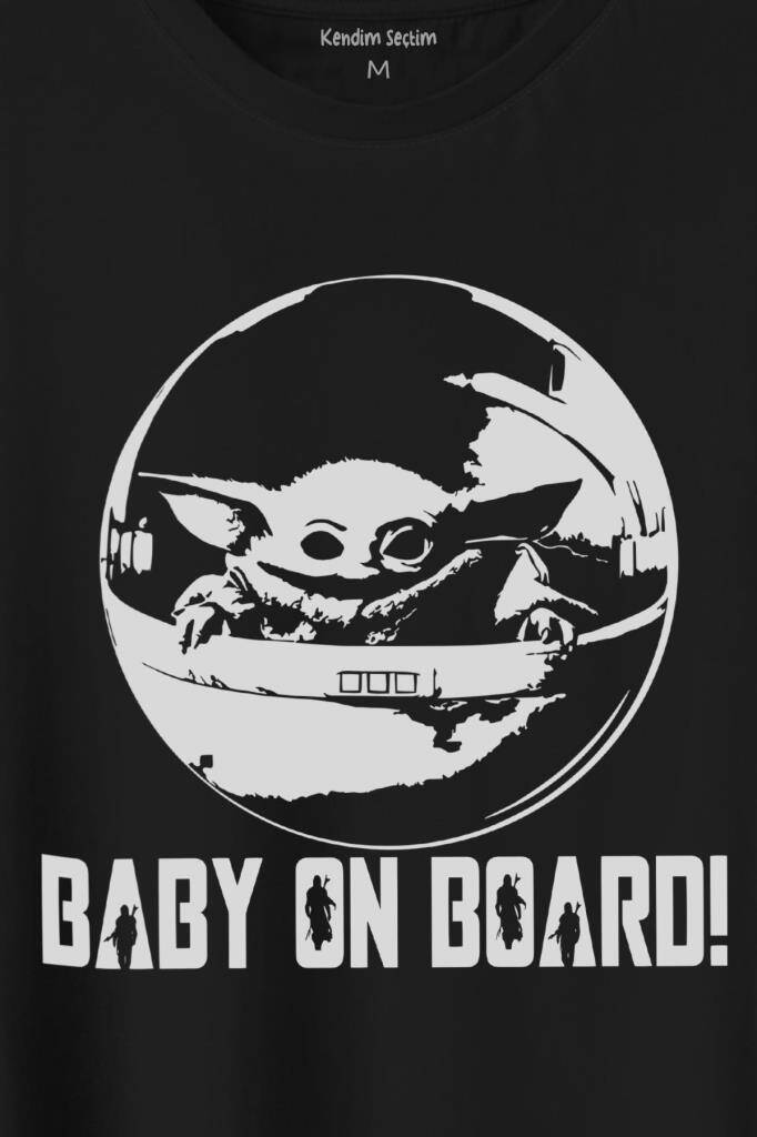 Baby On Board Yoda Star Wars Bebek Mandalorian Jedi Baskılı Tişört Unisex T-Shirt (1)