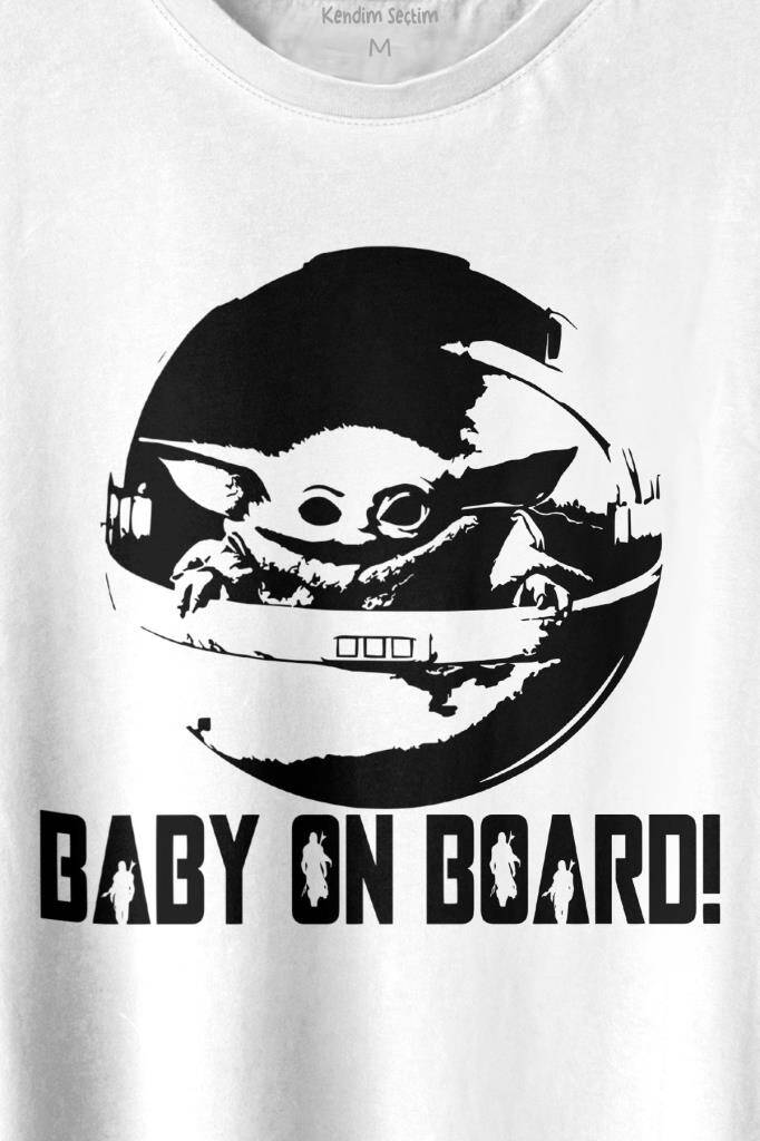 Baby on Board Yoda Star Wars Bebek Mandalorian Jedi Baskılı Tişört Unisex T-shirt (1)