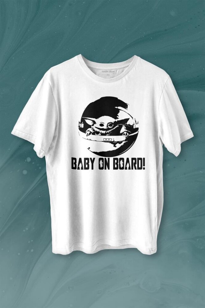 Baby on Board Yoda Star Wars Bebek Mandalorian Jedi Baskılı Tişört Unisex T-shirt - 1
