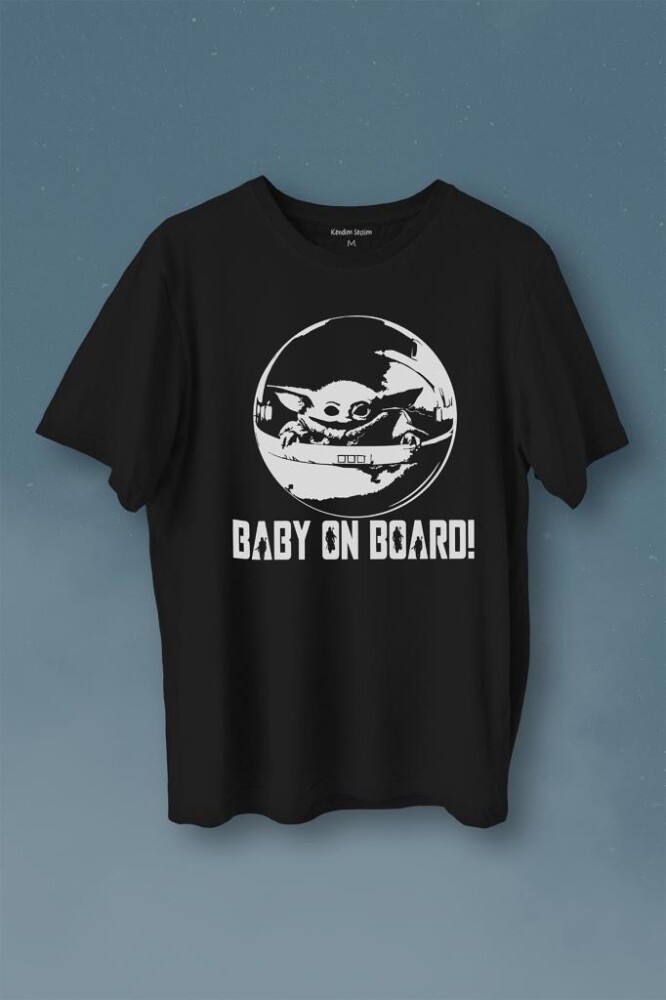 Baby On Board Yoda Star Wars Bebek Mandalorian Jedi Baskılı Tişört Unisex T-Shirt - 1