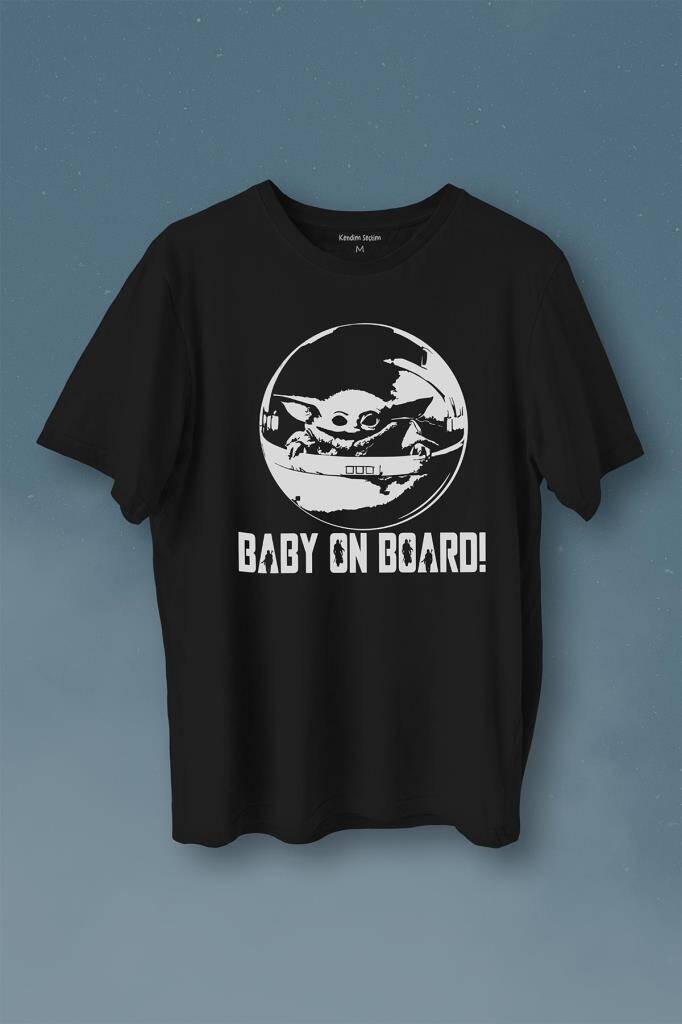 Baby On Board Yoda Star Wars Bebek Mandalorian Jedi Baskılı Tişört Unisex T-Shirt - 1