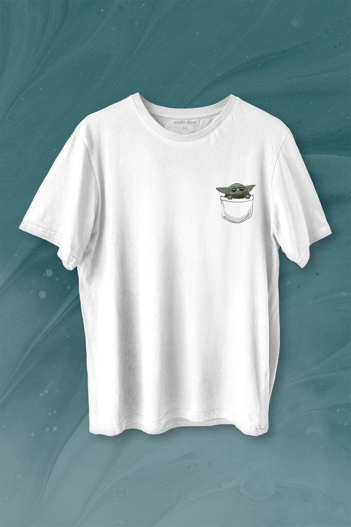 Baby on Board Yoda Star Wars Yeşil Bebek Mandalorian 3 Cep Baskılı Tişört Unisex T-shirt - 1