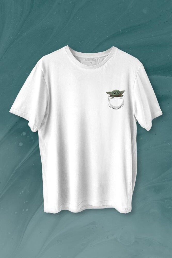Baby on Board Yoda Star Wars Yeşil Bebek Mandalorian 3 Cep Baskılı Tişört Unisex T-shirt - KENDİM SEÇTİM