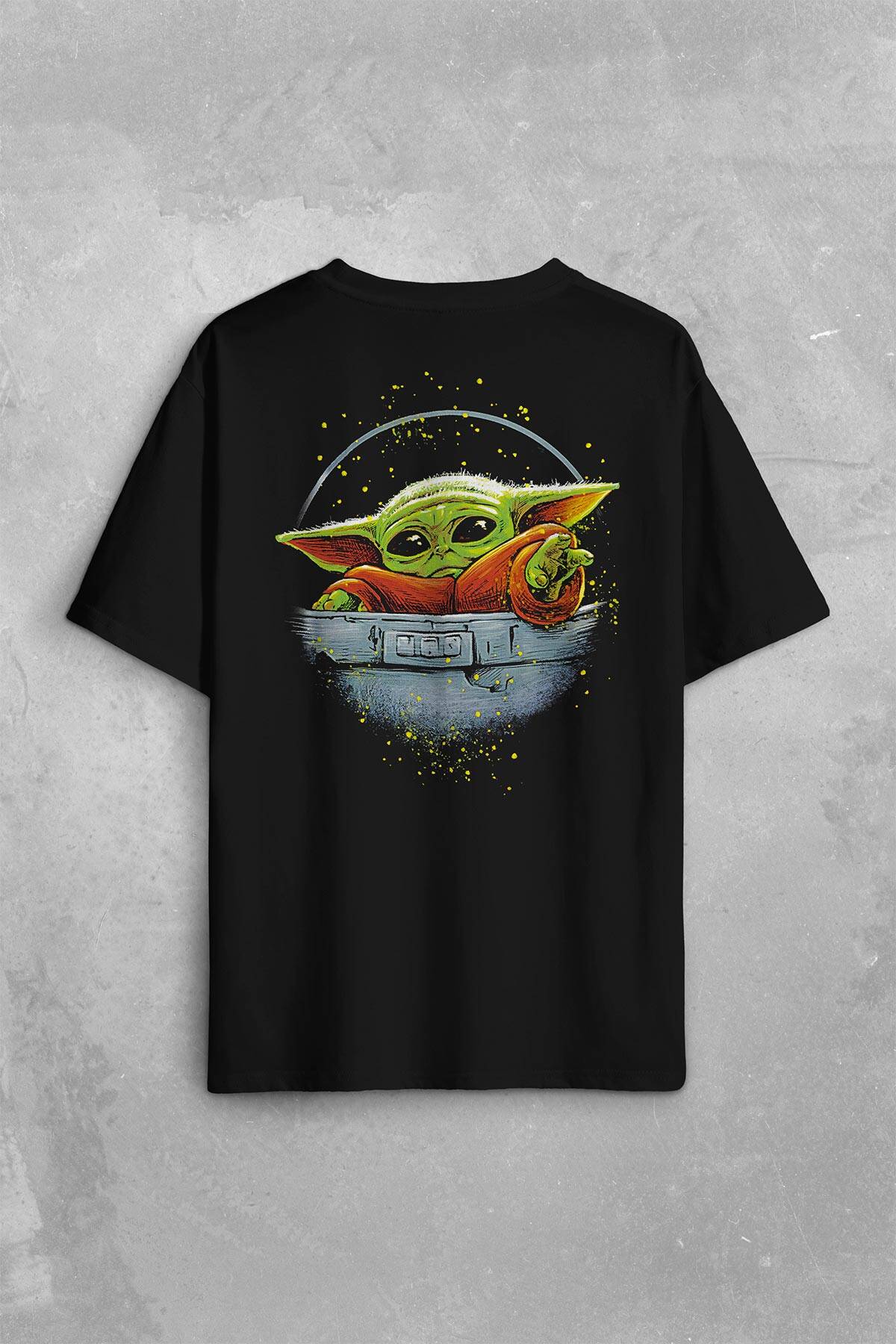 Baby On Board Yoda Star Wars Yeşil Bebek Mandalorian Sırt Ön Baskılı Oversize Tişört Unisex T-Shirt (1)
