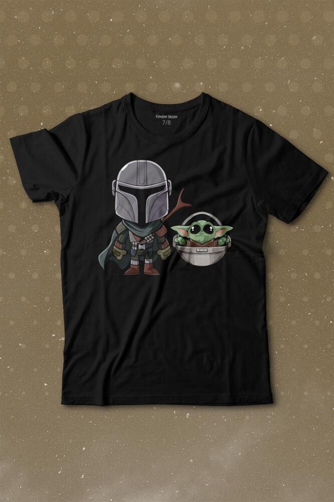 Baby Yoda Mando Figür The Mandalorian Bebek Yoda Star Wars Baskılı Tişört Çocuk T-shirt - KENDİM SEÇTİM