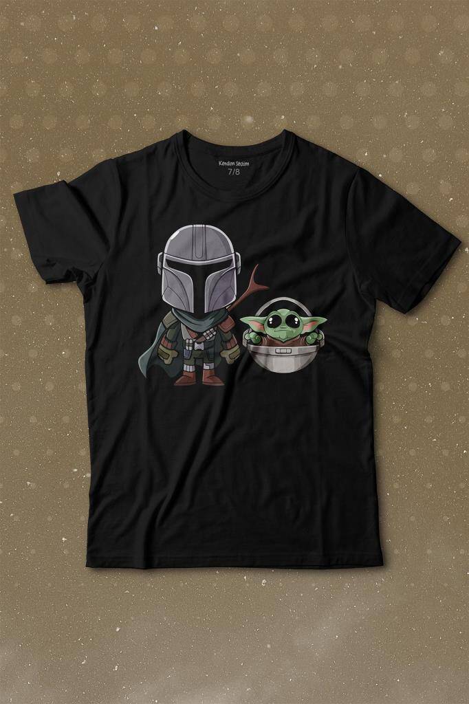Baby Yoda Mando Figür The Mandalorian Bebek Yoda Star Wars Baskılı Tişört Çocuk T-shirt - 1