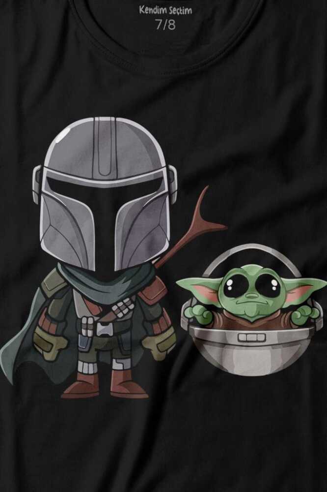 Baby Yoda Mando Figür The Mandalorian Bebek Yoda Star Wars Baskılı Tişört Çocuk T-shirt (1)