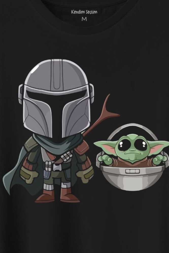 Baby Yoda Mando Figür The Mandalorian Bebek Yoda Star Wars Baskılı Tişört Unisex T-Shirt - 2