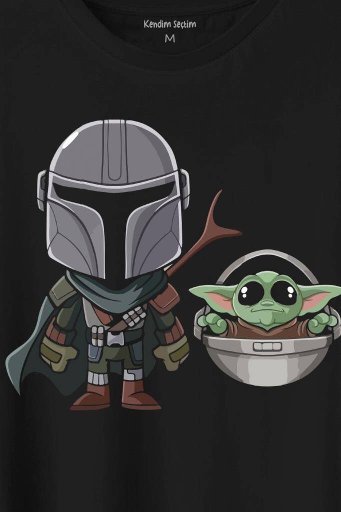Baby Yoda Mando Figür The Mandalorian Bebek Yoda Star Wars Baskılı Tişört Unisex T-Shirt (1)