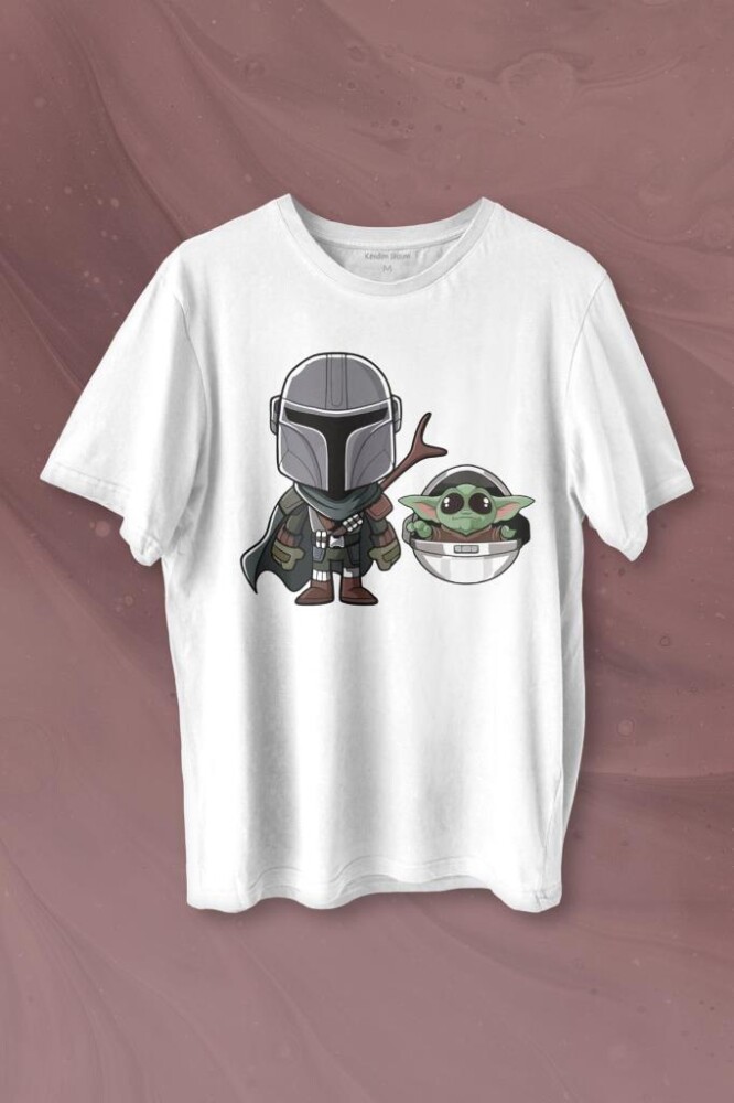 Baby Yoda Mando Figür The Mandalorian Bebek Yoda Star Wars Baskılı Tişört Unisex T-shirt