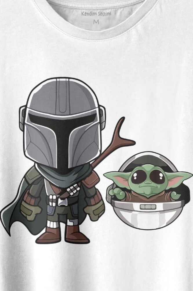Baby Yoda Mando Figür The Mandalorian Bebek Yoda Star Wars Baskılı Tişört Unisex T-shirt (1)
