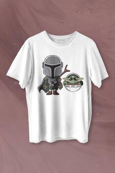 Baby Yoda Mando Figür The Mandalorian Bebek Yoda Star Wars Baskılı Tişört Unisex T-shirt - 1