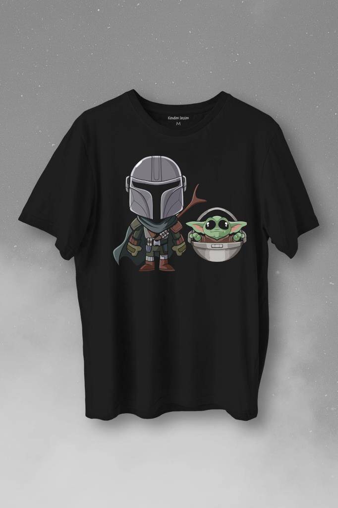 Baby Yoda Mando Figür The Mandalorian Bebek Yoda Star Wars Baskılı Tişört Unisex T-Shirt - 1