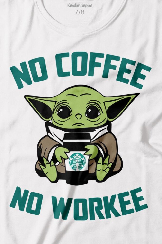 Baby Yoda No Starbucks Coffee No Workee Star Wars Mandalorian Kahve Baskılı Tişört Çocuk T-shirt - 2