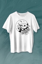 Baby Yoda Star Wars Mandalorian Ay Hilal Silüeti Baskılı Tişört Unisex T-shirt - 1