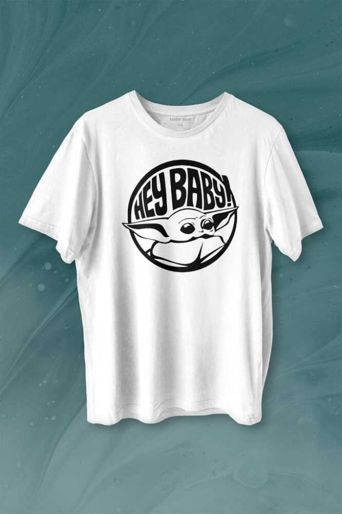 Baby Yoda Star Wars Mandalorian Jedi Baskılı Tişört Unisex T-shirt - 1