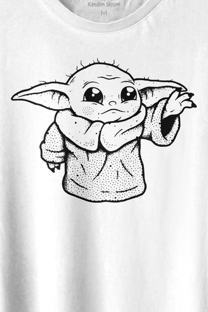 Baby Yoda Star Wars Mandalorian Silüeti Baskılı Tişört Unisex T-shirt (1)