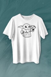 Baby Yoda Star Wars Mandalorian Silüeti Baskılı Tişört Unisex T-shirt - 1