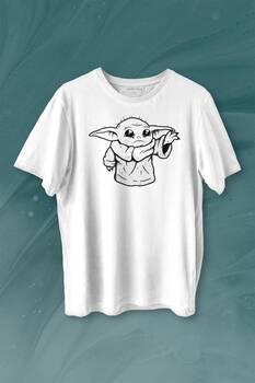 Baby Yoda Star Wars Mandalorian Silüeti Baskılı Tişört Unisex T-shirt - 1