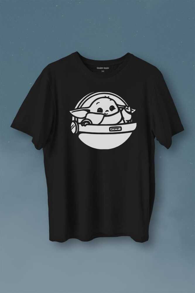 Baby Yoda Star Wars Mandalorian Uzay Mekiği Baskılı Tişört Unisex T-Shirt - 1