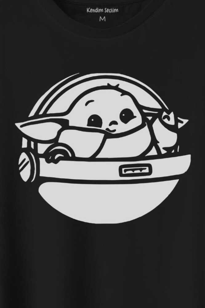 Baby Yoda Star Wars Mandalorian Uzay Mekiği Baskılı Tişört Unisex T-Shirt - 2