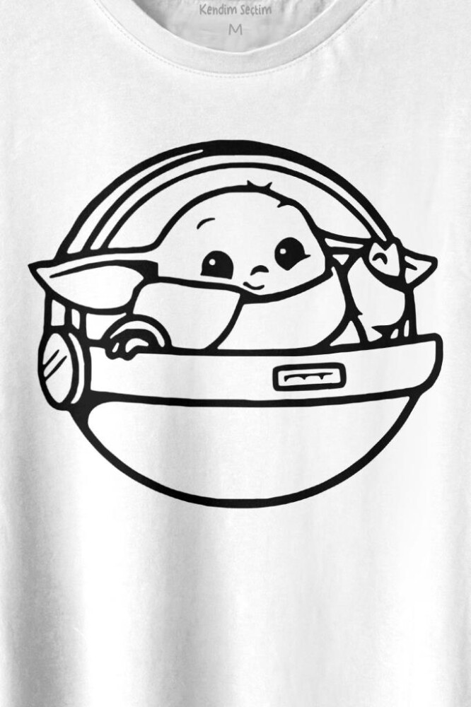 Baby Yoda Star Wars Mandalorian Uzay Mekiği Baskılı Tişört Unisex T-shirt - 2