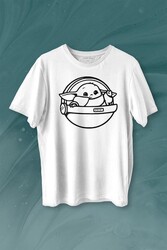 Baby Yoda Star Wars Mandalorian Uzay Mekiği Baskılı Tişört Unisex T-shirt - 1