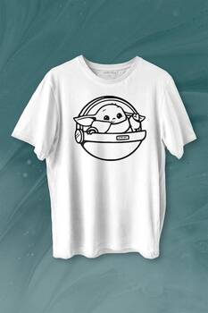 Baby Yoda Star Wars Mandalorian Uzay Mekiği Baskılı Tişört Unisex T-shirt - 1