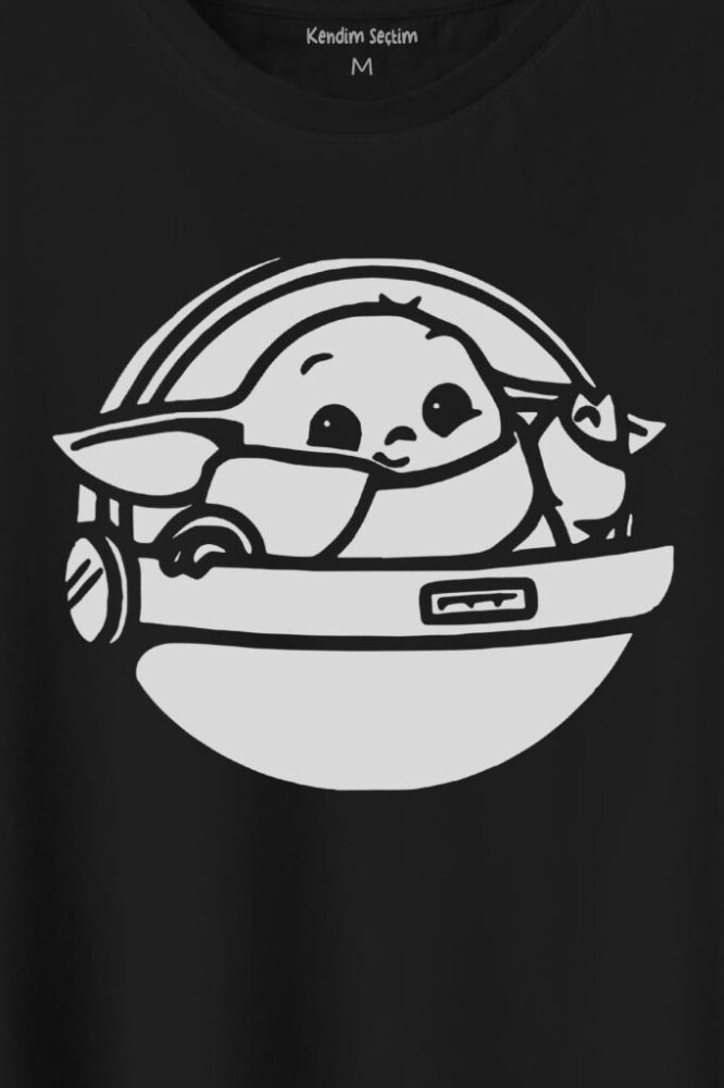Baby Yoda Star Wars Mandalorian Uzay Mekiği Baskılı Tişört Unisex T-Shirt (1)