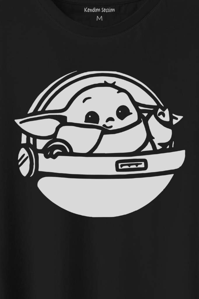 Baby Yoda Star Wars Mandalorian Uzay Mekiği Baskılı Tişört Unisex T-Shirt (1)