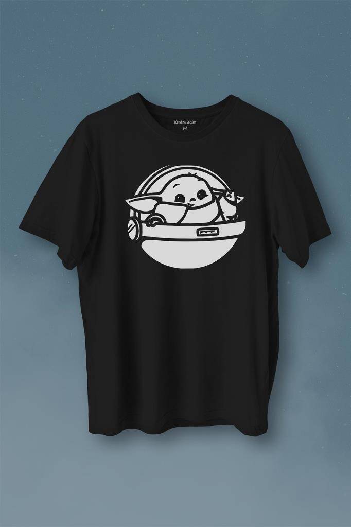 Baby Yoda Star Wars Mandalorian Uzay Mekiği Baskılı Tişört Unisex T-Shirt - 1