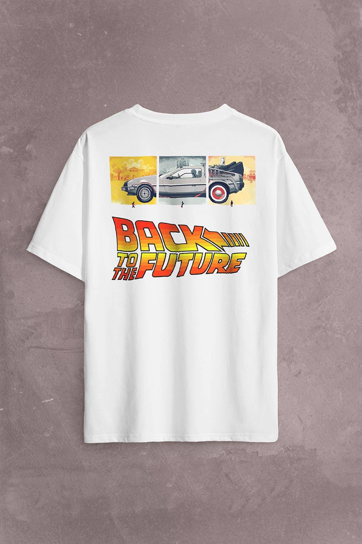 Back To The Future Geleceğe Dönüş Sırt Ön Baskılı Oversize Tişört Unisex T-Shirt (1)