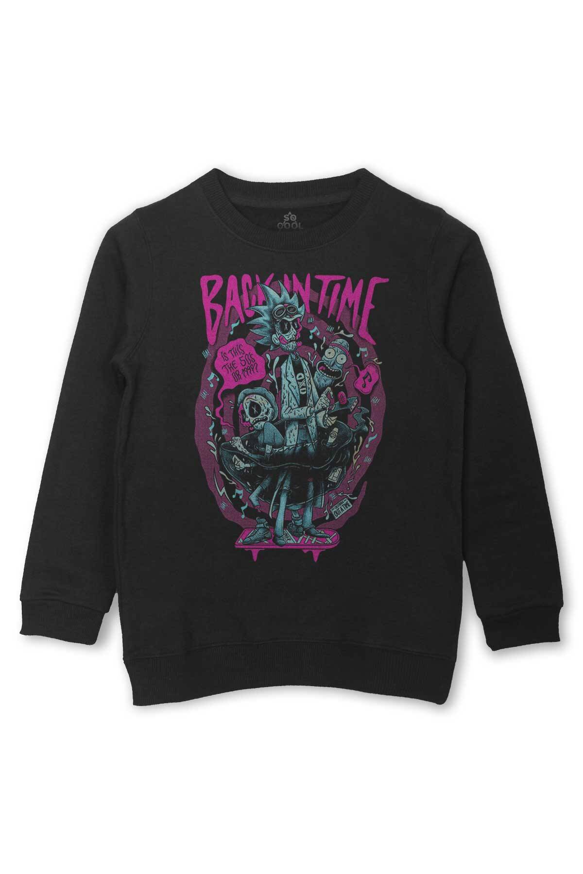 Back To The Future Rick Bilim Dizi Film Baskılı Çocuk Sweatshirt Siyah Sweat - 1