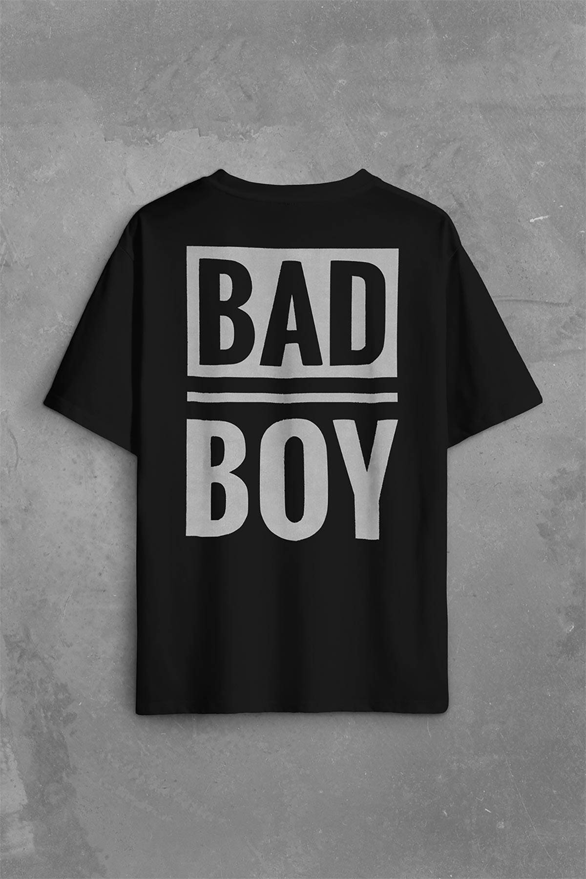 Bad Boy Badboy Playboy Kötü Haylaz Çocuk Sırt Ön Baskılı Oversize Tişört Unisex T-Shirt - 1