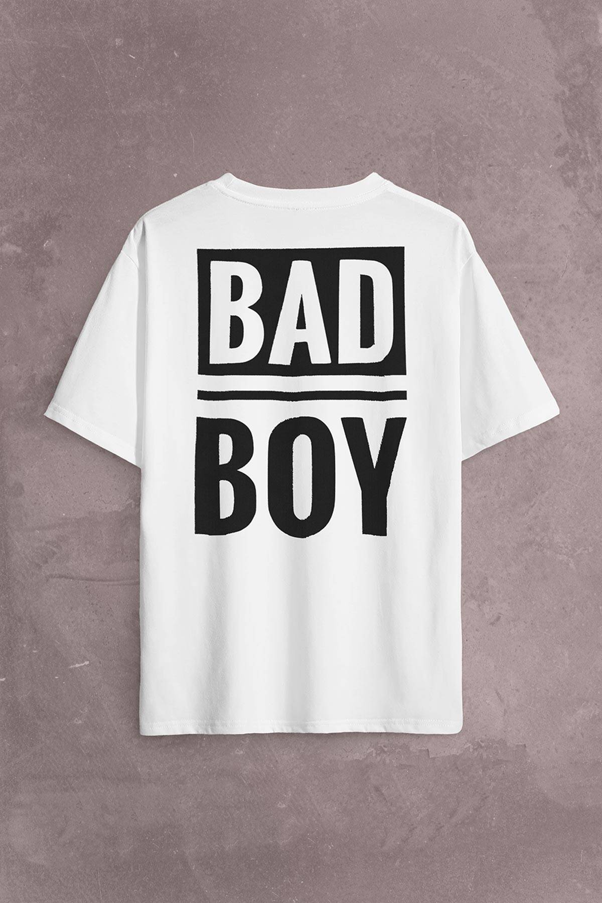 Bad Boy Badboy Playboy Kötü Haylaz Çocuk Sırt Ön Baskılı Oversize Tişört Unisex T-Shirt - 1