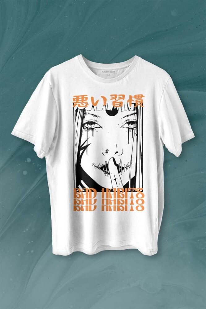 Bad Habbits Japonca Kötü Alışkanlık Baskılı Tişört Unisex T-shirt