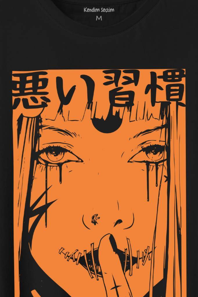 Bad Habbits Japonca Kötü Alişkanlık Baskılı Tişört Unisex T-Shirt (1)