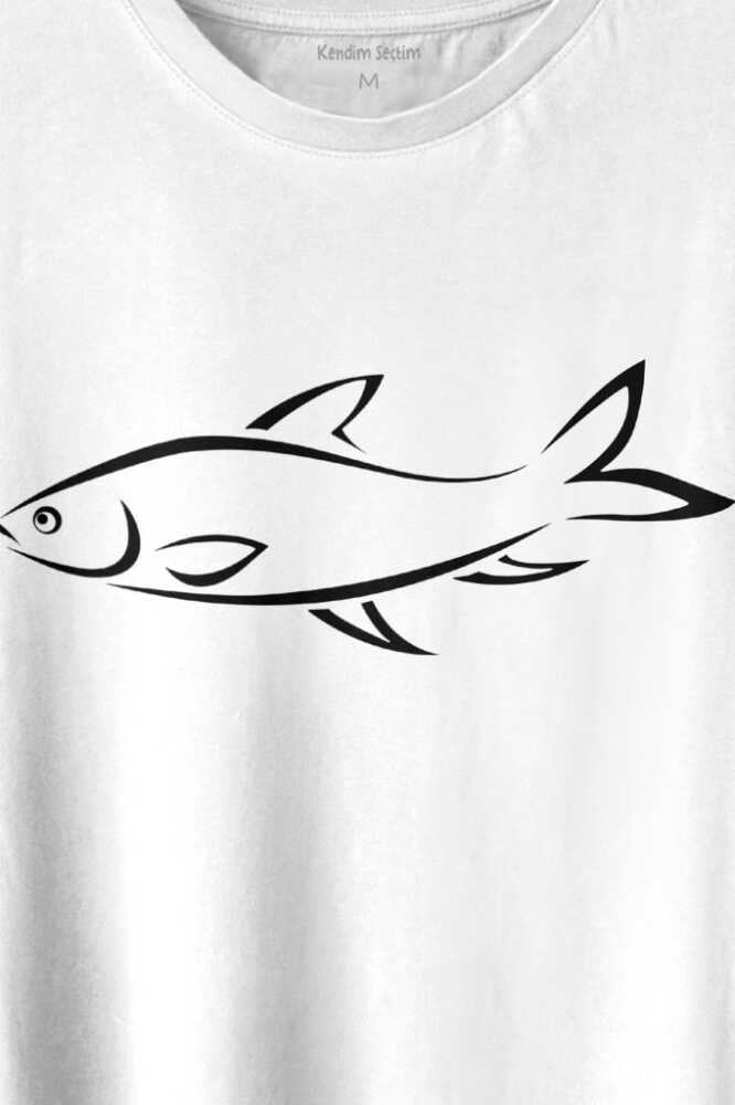 Balık Silüeti Çizimi Fish Vector Baskılı Tişört Unisex T-shirt - 2
