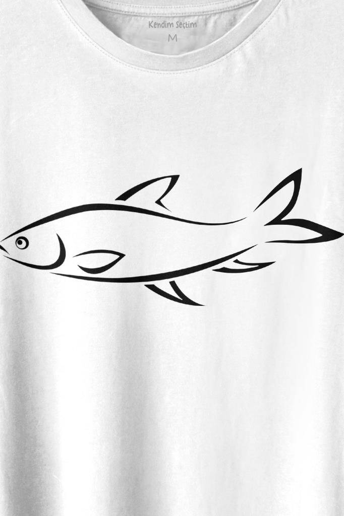 Balık Silüeti Çizimi Fish Vector Baskılı Tişört Unisex T-shirt (1)