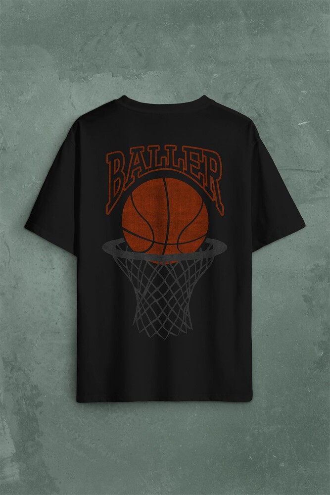 Baller Basketball Basketbol Nba Basketçi Üçlük Sırt Ön Baskılı Oversize Tişört Unisex T-Shirt - 2