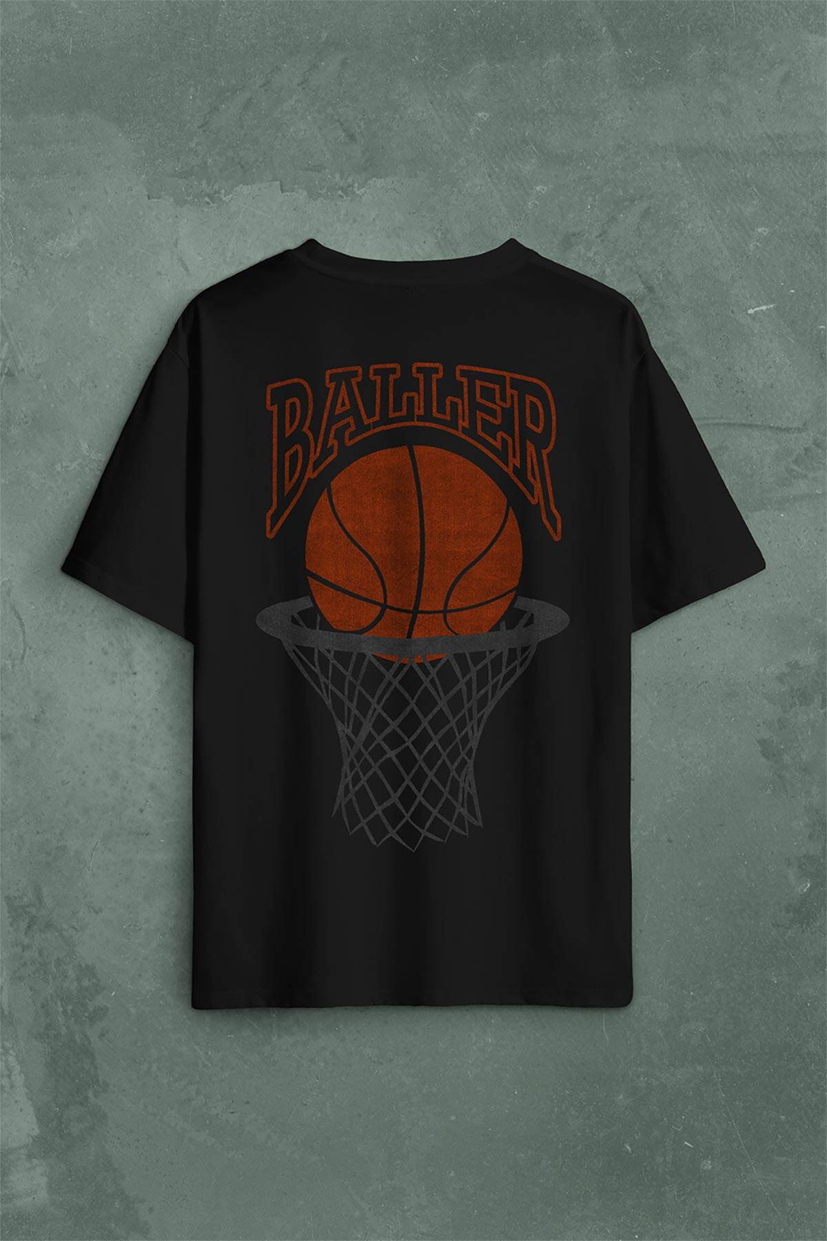 Baller Basketball Basketbol Nba Basketçi Üçlük Sırt Ön Baskılı Oversize Tişört Unisex T-Shirt (1)