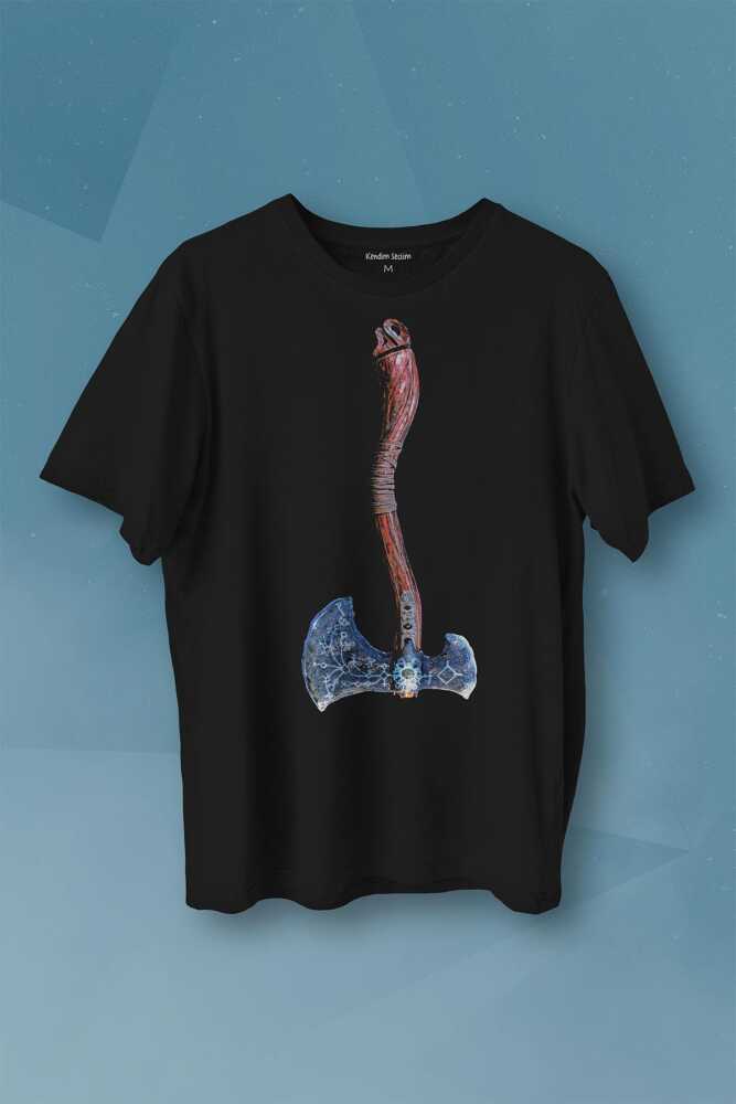 Balta Antik Eski Dönem Savaşçı Baltası Baskılı Tişört Unisex T-shirt - 1