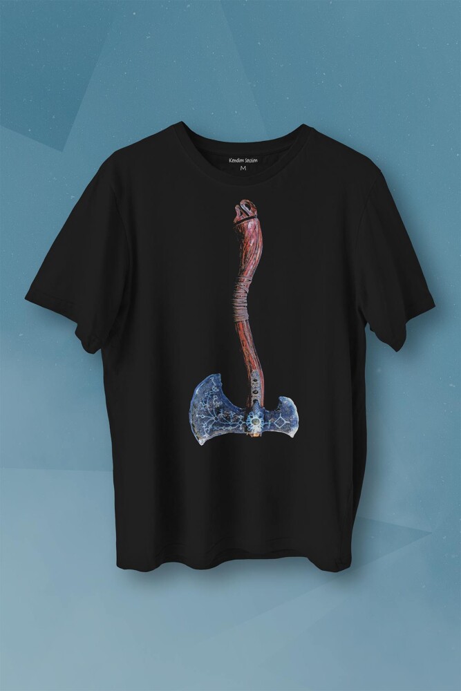 Balta Antik Eski Dönem Savaşçı Baltası Baskılı Tişört Unisex T-shirt - 1