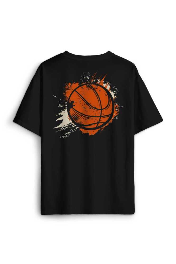 Basketball Vintage Grunge Retro Basket Topu Sırt Ön Baskılı Oversize Tişört Unisex T-Shirt - 1