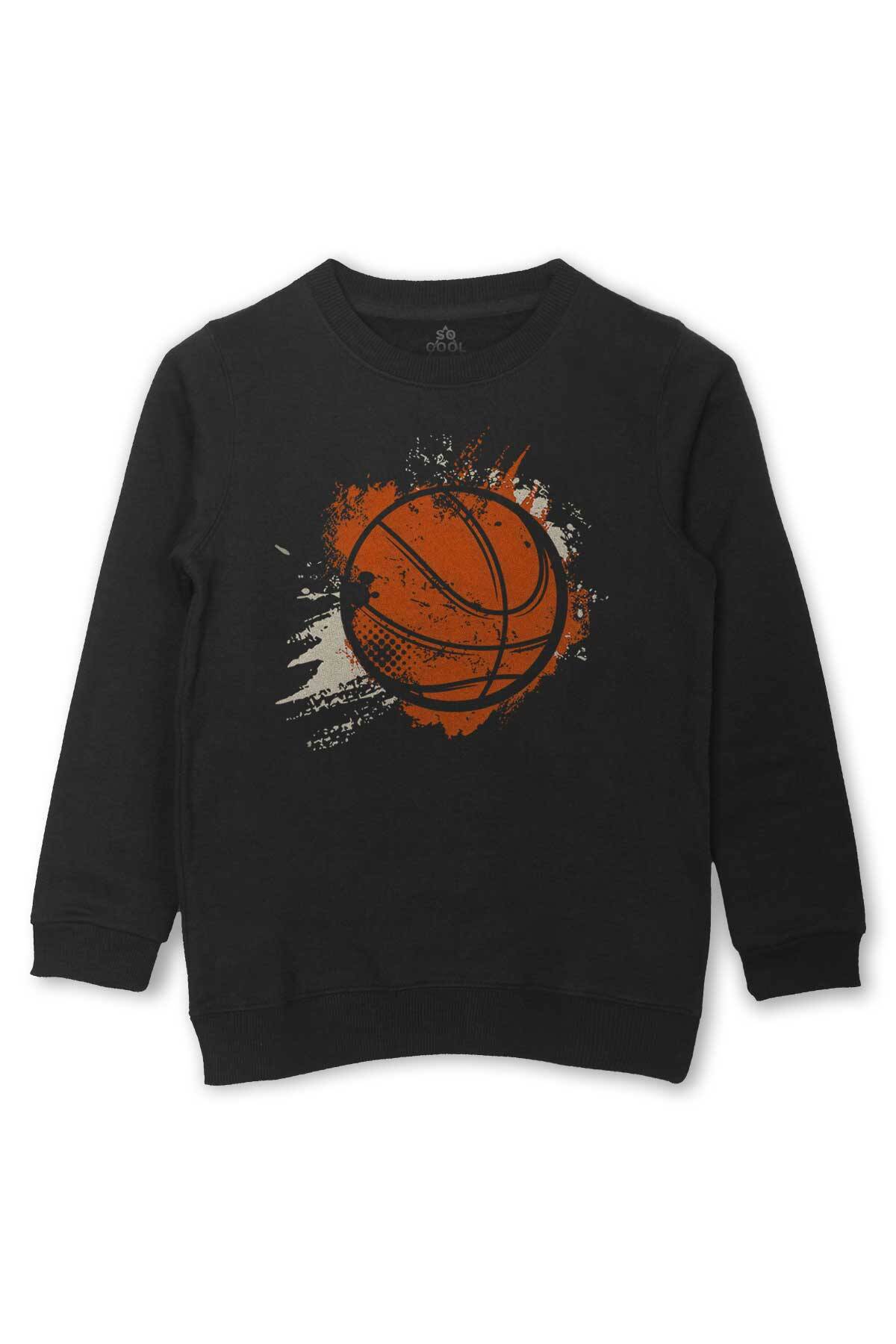 Basketbol Vintage Grunge Retro Basket Topu Baskılı Çocuk Sweatshirt Siyah Sweat - 1