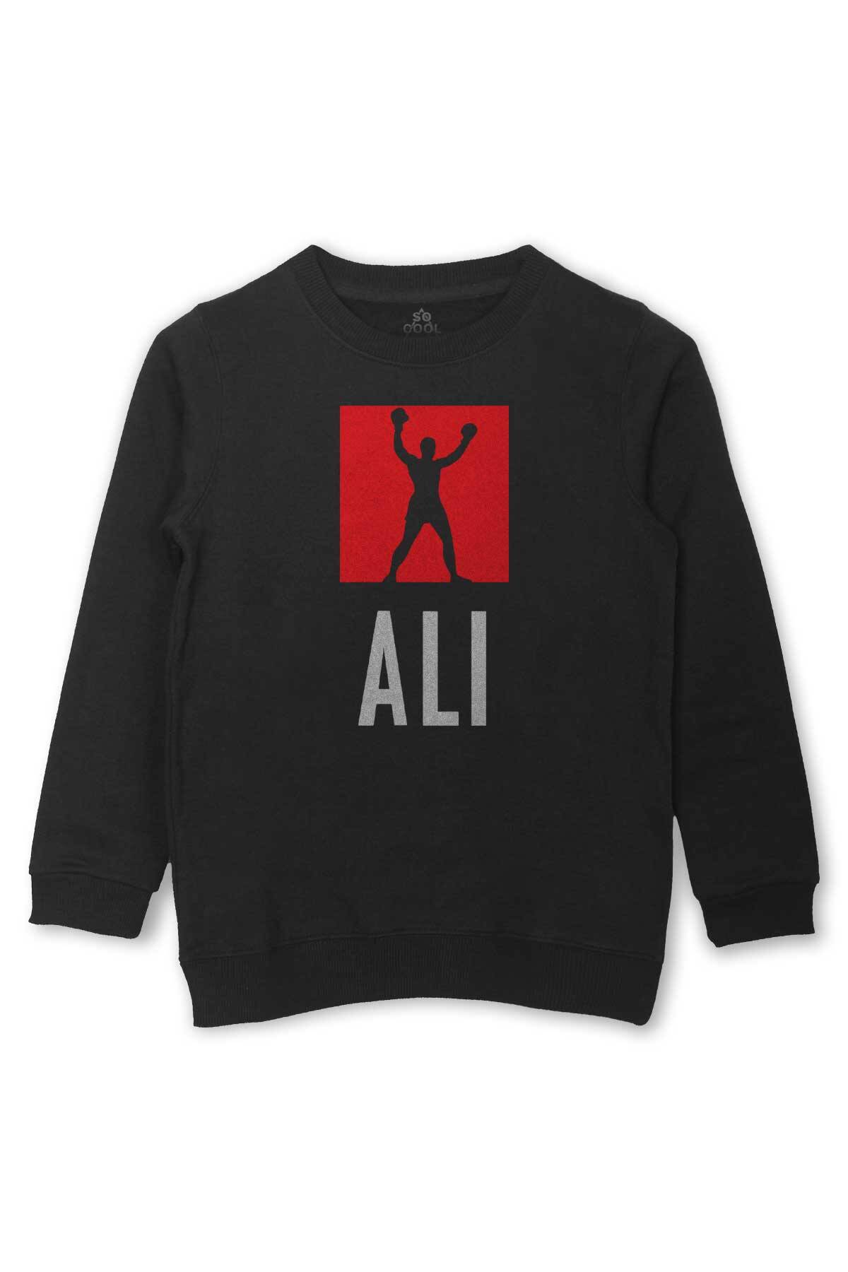 Baskılı Çocuk Sweatshirt Muhammed Ali Box Boks Siyah Çocuk Sweat - 1